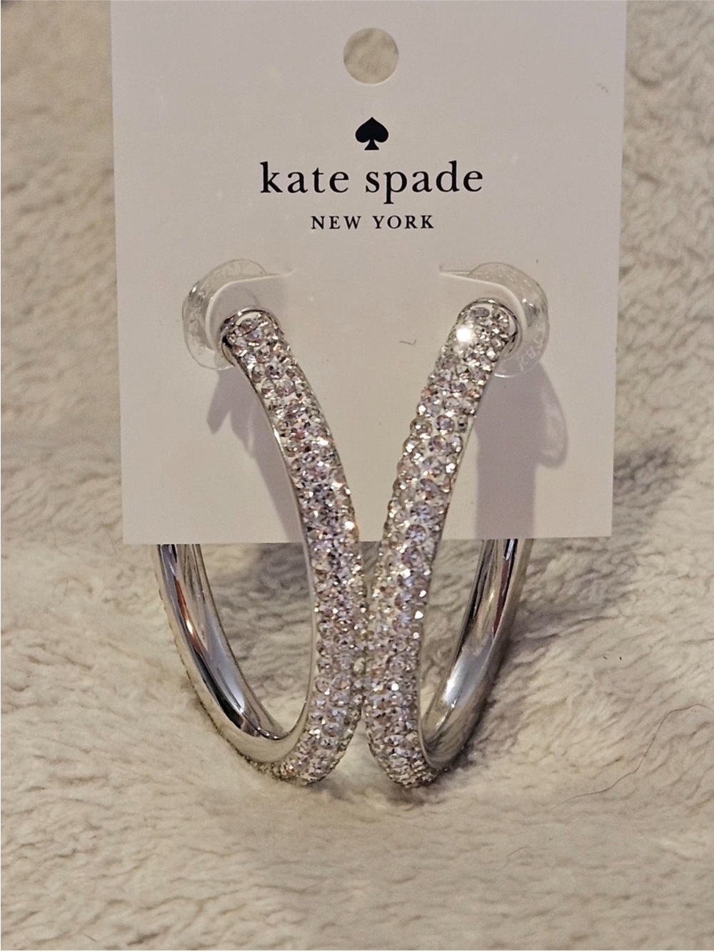 Kate Spade Razzle Dazzle Hoop Earrings – Crystal Pavé Silver Tone | NWT - Picture 2 of 8